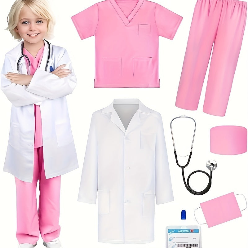 GINMIC Doctor Costume For Kids Doctor Lab Coat For Kids Real Stethoscope, Girls And Boys Halloween Costumes For Kids Age 3-12.