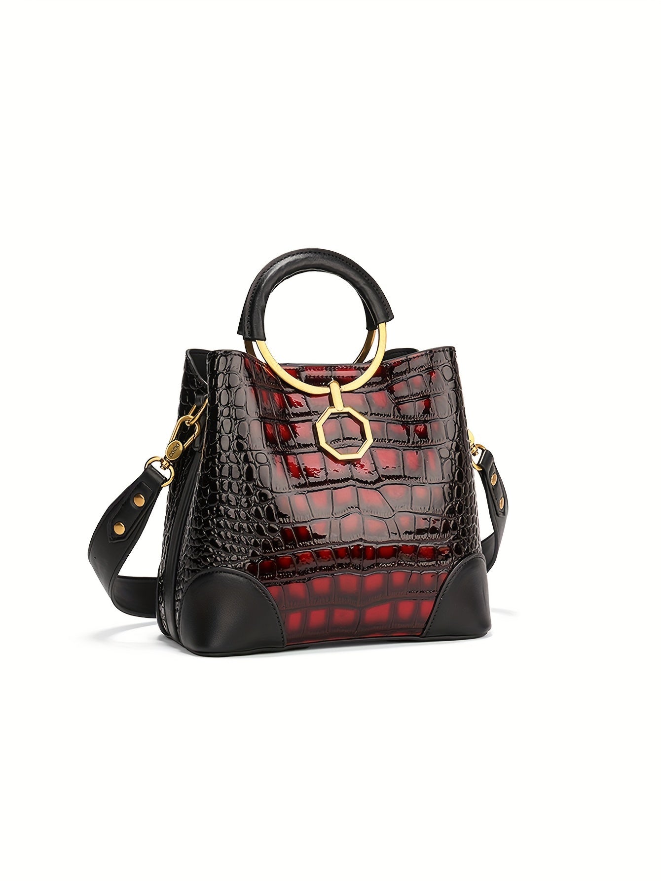 Classic Crocodile Pattern Satchel Bucket Bag, Luxury Style Handbag For Women, Elegant Shoulder Bag