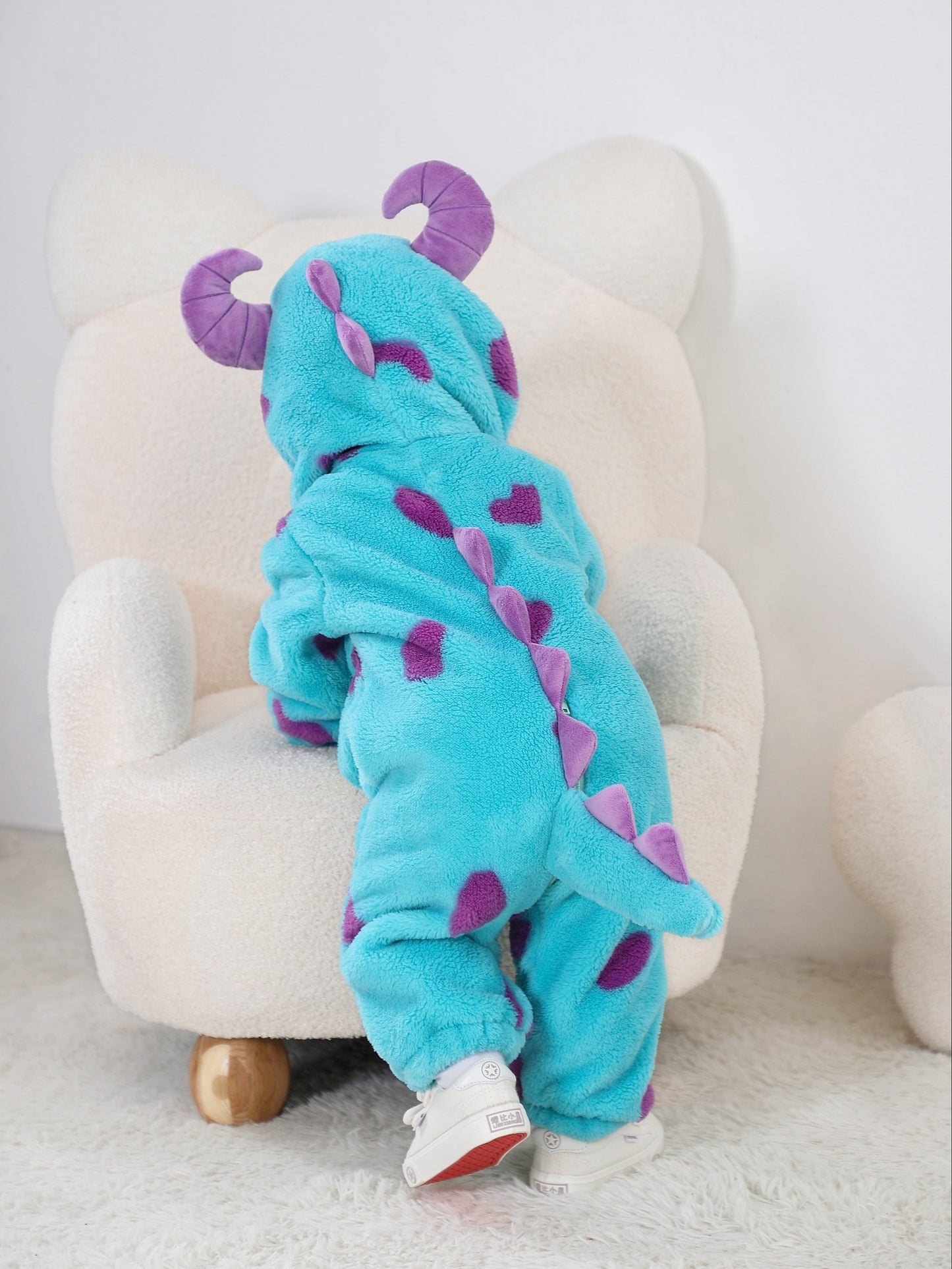 Little Monster Single Layer Cute Hooded Bodysuit, Toddler Baby's Zip Up Party Cosplay Jumpsuit