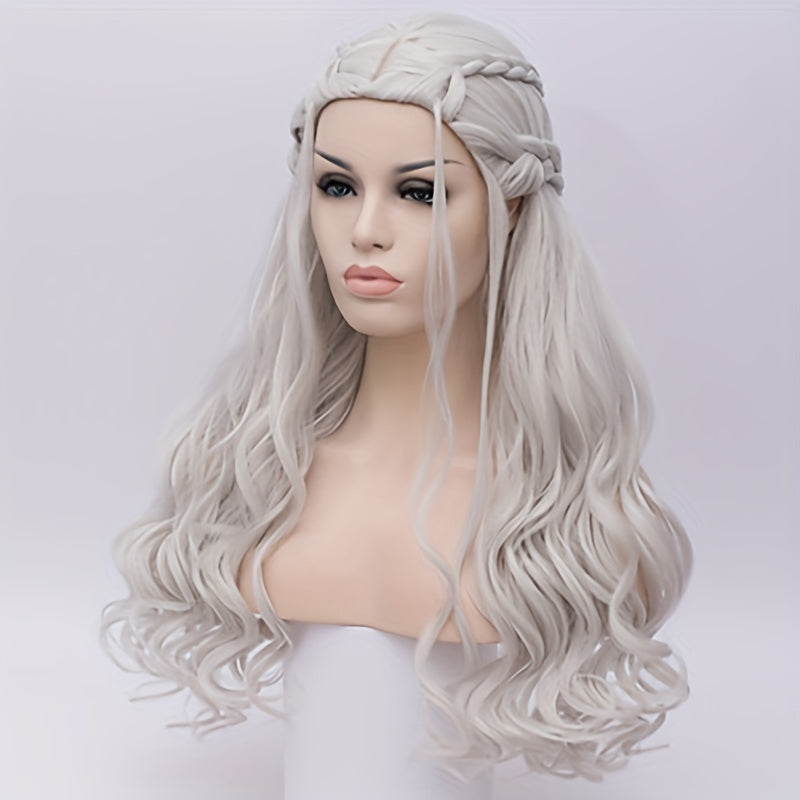 Synthetic Hair Wigs Silvery Long Braided Costume Cosplay Queen Wig For Halloween Party